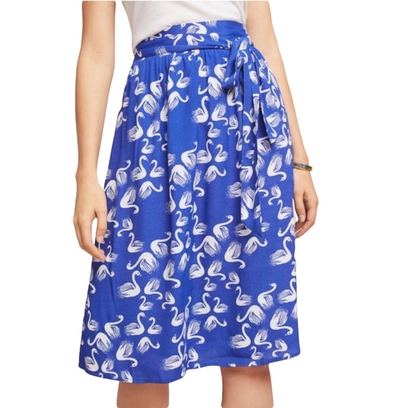 Anthropologie Dresses & Skirts - Anthro Porridge Swan Getaway Blue Bow Detail Tie Waist Pleated Slip Skirt - S